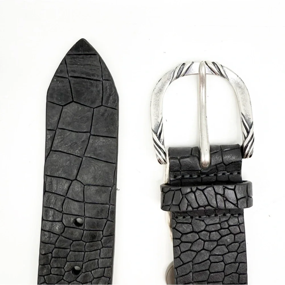 Orciani Handmade Crocodile Emobossed Matte Leather Italian Made Black Belt, XS